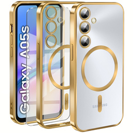 Puzdro pre Samsung Galaxy A05s, Electro MagSafe, zlaté + sklo na displej