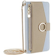 Flipové puzdro pre iPhone 15 Pro Max, Wallet Zipper Pocket, so zrkadlom, modré