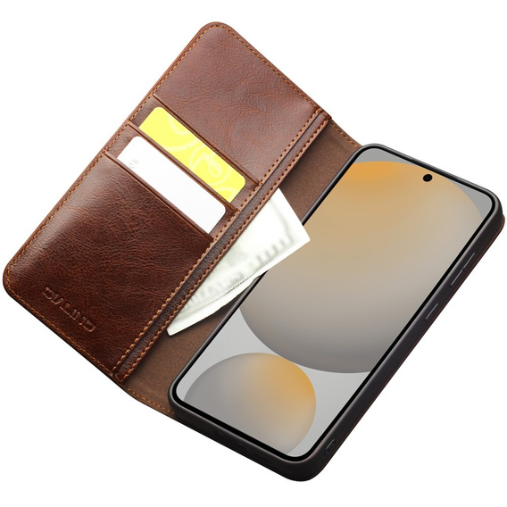 Flipové puzdro pre Samsung Galaxy S25 FE, QIALINO Leather Wallet, hnedé