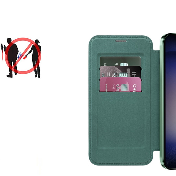 Klapkové puzdro pre Samsung Galaxy S24+ Plus, RFID Wallet MagSafe CamShield, zelený