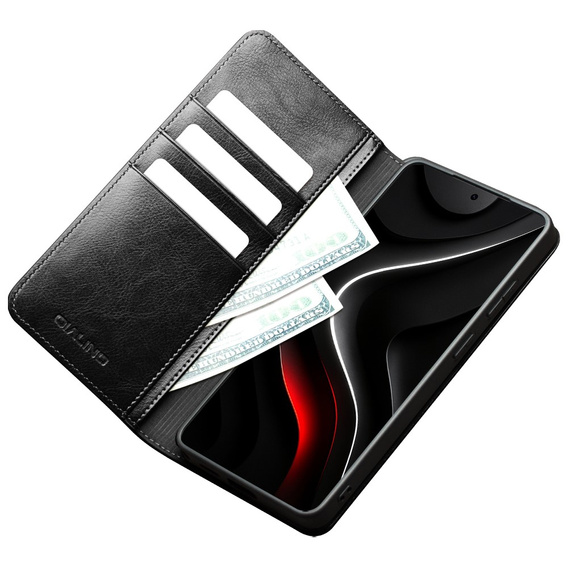 Kožené puzdro Qialino s klopou Peňaženka pre Samsung Galaxy S26 Plus, čierna