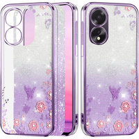 Puzdro pre Oppo A18 4G / A38 4G, Glitter Flower, fialové