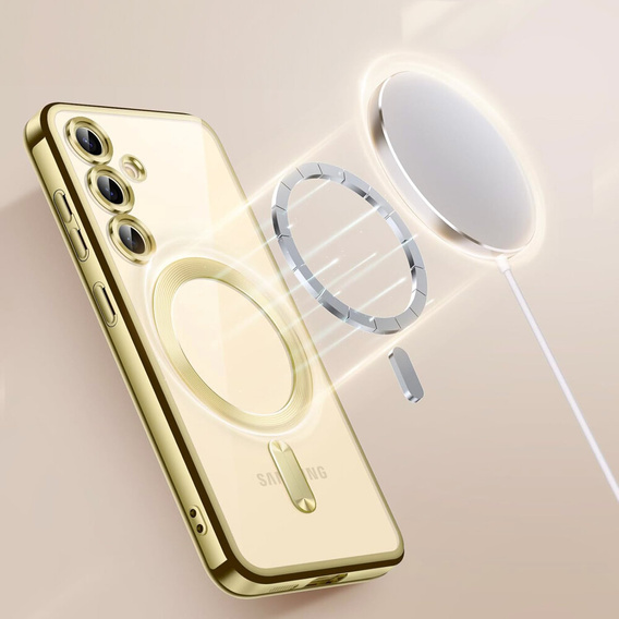 Puzdro pre Samsung Galaxy S24+ Plus, Electro MagSafe, zlaté + sklo na displej