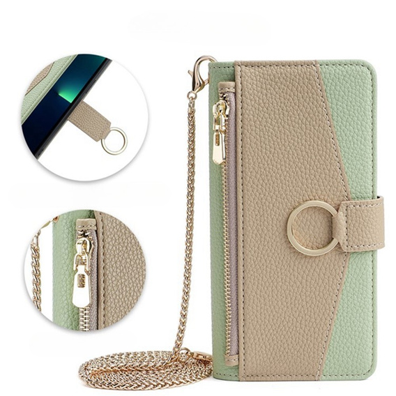 Flipové puzdro pre Samsung Galaxy A56 5G, Wallet Zipper Pocket, so zrkadlom, zelený