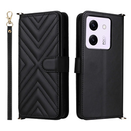 Puzdro s chlopňou pre Xiaomi Poco M7 Pro 5G, Crossbody Leather Wallet, čierne