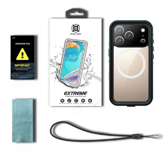 Puzdro pre iPhone 17 Pro, vodotesné IP68, SHELLBOX MagSafe, modré