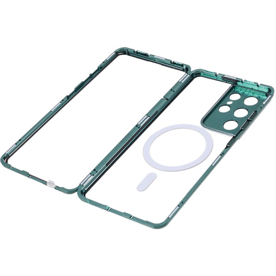 Magnetické puzdro Dual Glass MagSafe pre Samsung Galaxy S21 Ultra, zelený