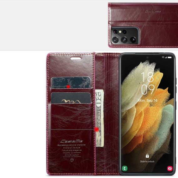 CASEME flipové puzdro pre Samsung Galaxy S21 Ultra 5G, Waxy Textured, červené