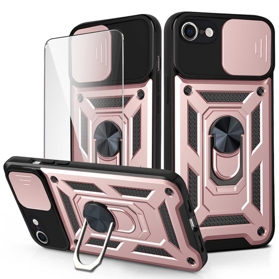 Pancierované puzdro pre iPhone 16E, CamShield Slide, ružové + tvrdené sklo 9H