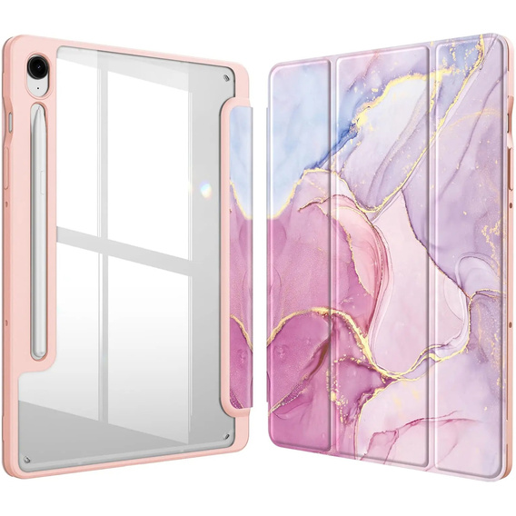 Puzdro pre Samsung Galaxy Tab S10 Lite / S10 FE / S9 FE, Smartcase Hybrid, so slotom na stylus, Marble ružové