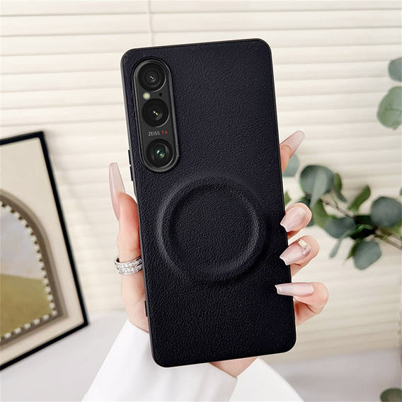 Obal na mobil pre Sony Xperia 1 VI, Leather Hybrid MagSafe, čierne