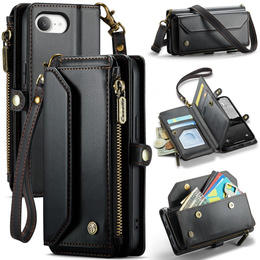 Puzdro CASEME pre iPhone16e, RFID Leather Wallet, s popruhom cez rameno, čierne