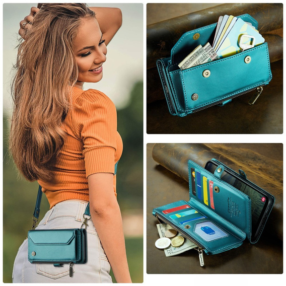 Puzdro CASEME pre Samsung Galaxy A56 5G, RFID Leather Wallet, s popruhom cez rameno, zelený