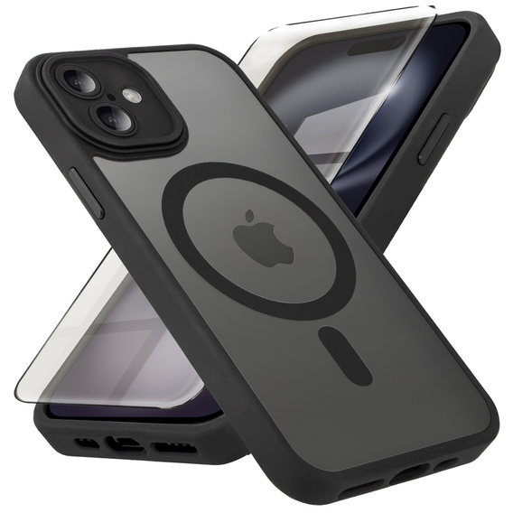 Puzdro pre iPhone 16 Plus, pre MagSafe, ERBORD Matt Case, čierny + sklo na displej