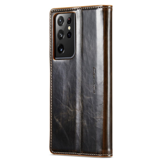 CASEME flipové puzdro pre Samsung Galaxy S21 Ultra 5G, Waxy Textured, káva