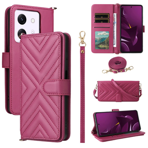 Puzdro s chlopňou pre Xiaomi Poco M7 Pro 5G, Crossbody Leather Wallet, bordové