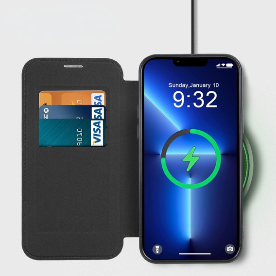 Klapkové puzdro pre iPhone 13 Pro, RFID Wallet MagSafe CamShield, čierne