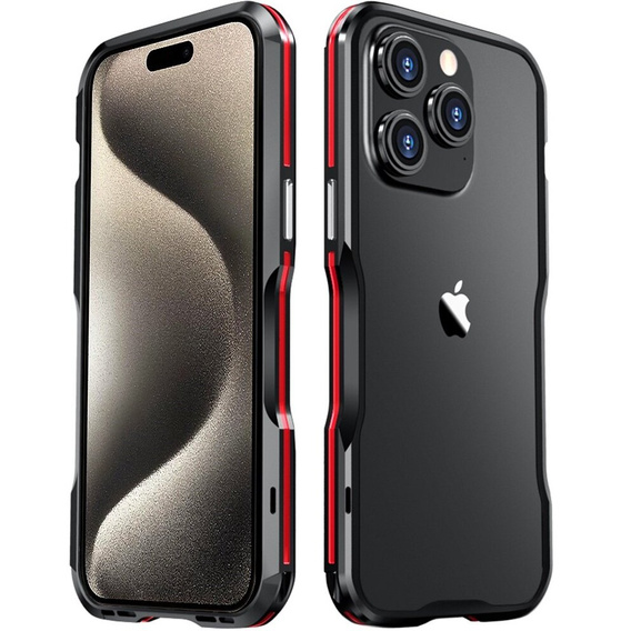 Puzdro LUPHIE pre iPhone 15 Pro, Armor Bumper, čierna / červená