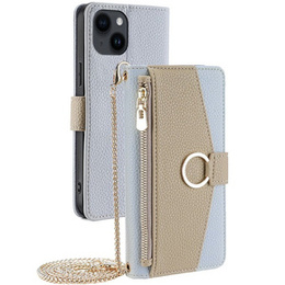 Flipové puzdro pre iPhone 14, Wallet Zipper Pocket, so zrkadlom, modré