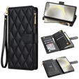 Puzdro s chlopňou pre Samsung Galaxy A56 5G, Rhombus Crossbody Leather, čierne