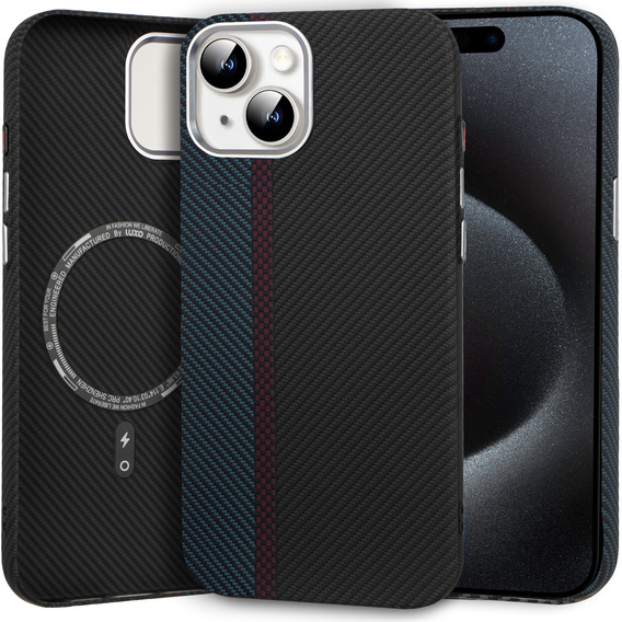 Puzdro pre iPhone 15, Carbon Fiber MagSafe, čierna / modrá