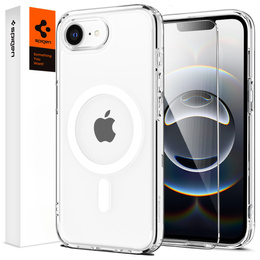 Puzdro MagSafe Spigen pre iPhone 16E, Ultra Hybrid, transparentné / biele + tvrdené sklo 9H