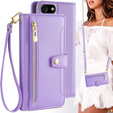 Klapkové puzdro pre iPhone 16E, Wallet Zipper Pocket, fialové