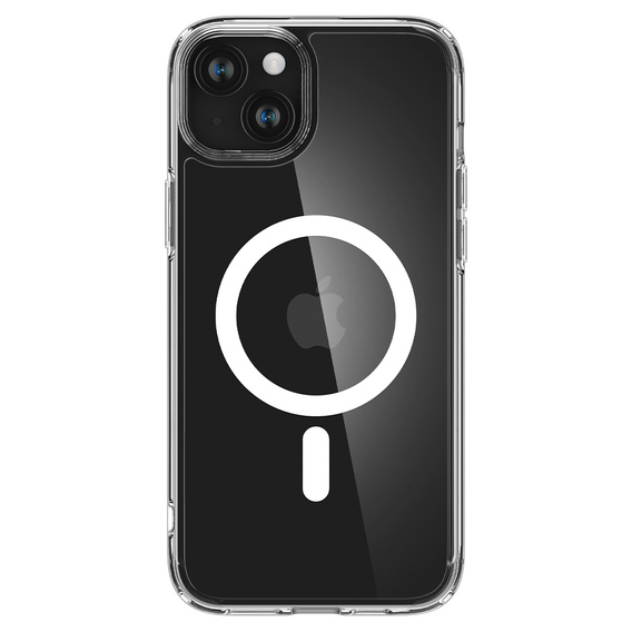 Puzdro MagSafe Spigen pre iPhone 15, Ultra Hybrid, transparentné / biele + tvrdené sklo 9H