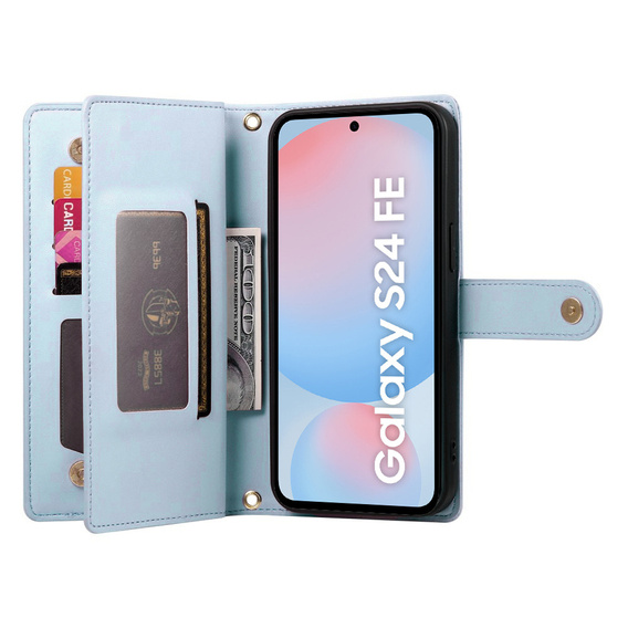 Klapkové puzdro pre Samsung Galaxy S24 FE, Wallet Zipper Pocket, modré