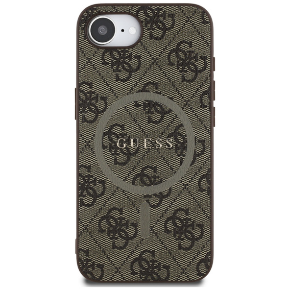 GUESS Obal na mobil pre iPhone 16E, 4G Ring Classic Logo, hnedé