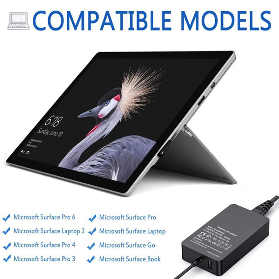 44W 15V 2,58A napájací adaptér s nabíjacím portom USB pre Microsoft Surface Pro 6/5/4/3 - zástrčka EÚ