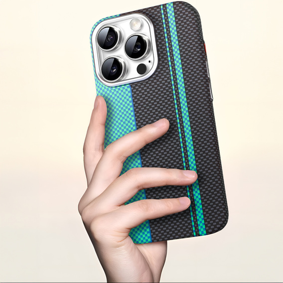 Puzdro pre iPhone 15 Pro, Carbon Fiber MagSafe, čierna / modrá