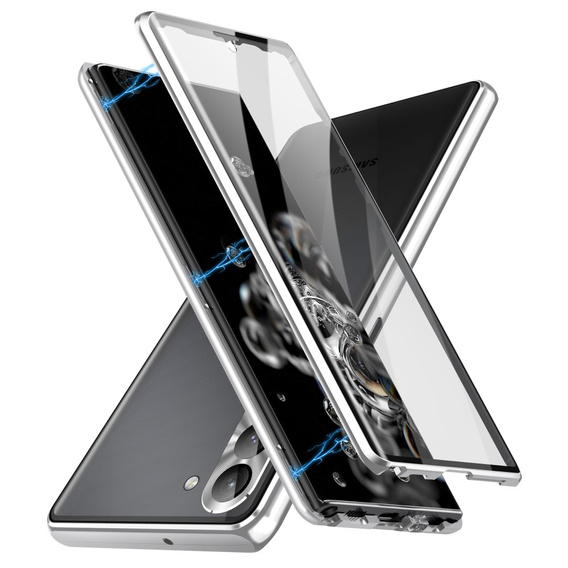 Magnetické puzdro Dual Glass MagSafe pre Samsung Galaxy S24, strieborné