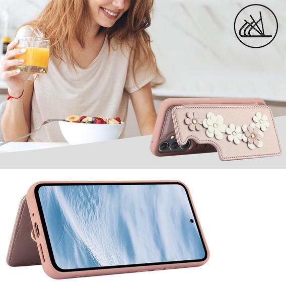 Puzdro pre Samsung Galaxy A55 5G, Leather Flower Card Slot, ružové