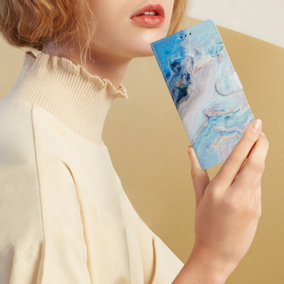 Klapkové puzdro pre Samsung Galaxy A25 5G, Wallet Marble, modré + 9H sklo