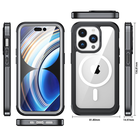 Puzdro pre iPhone 15 Pro, Armoured Full Protect 360° pre MagSafe, sklo na displej, čierne