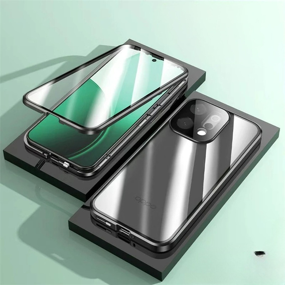 Puzdro pre Oppo Reno 14, magnetické dvojité sklo, priehľadné s čiernymi stranami