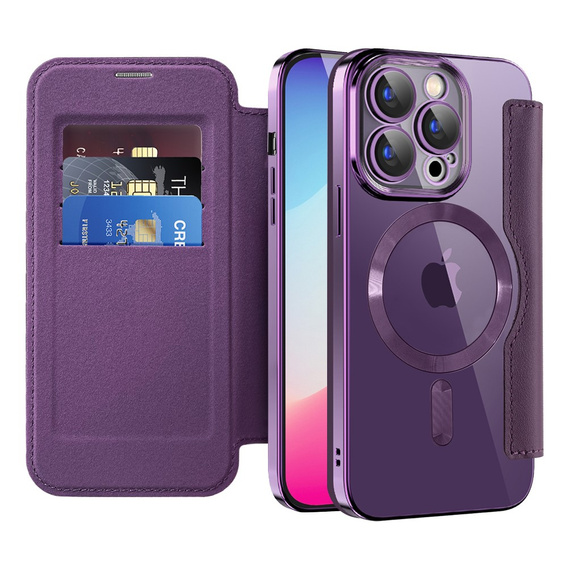 Klapkové puzdro pre iPhone 13 Pro Max, RFID Wallet MagSafe CamShield, fialové