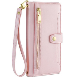 Klapkové puzdro pre iPhone 14, Wallet Zipper Pocket, ružové