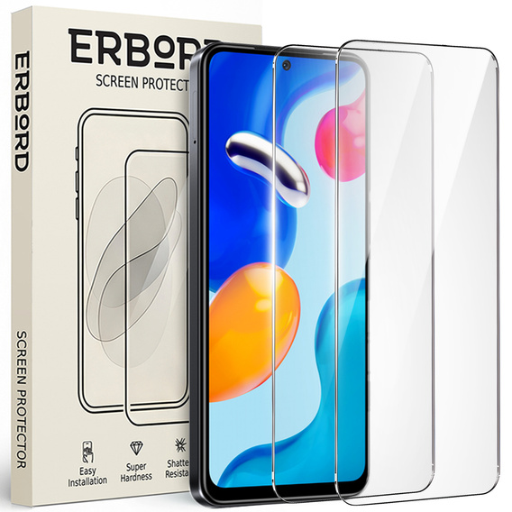 2x tvrdené sklo pre Xiaomi Redmi Note 11 Pro, ERBORD 9H Hard Glass na displeji