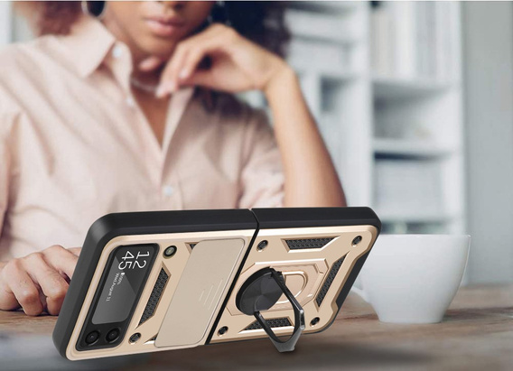 Obal na mobil pre Samsung Galaxy Z Flip3 5G, CamShield Slide, zlaté