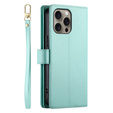 Klapkové puzdro pre iPhone 16 Pro, Wallet Zipper Pocket, zelený