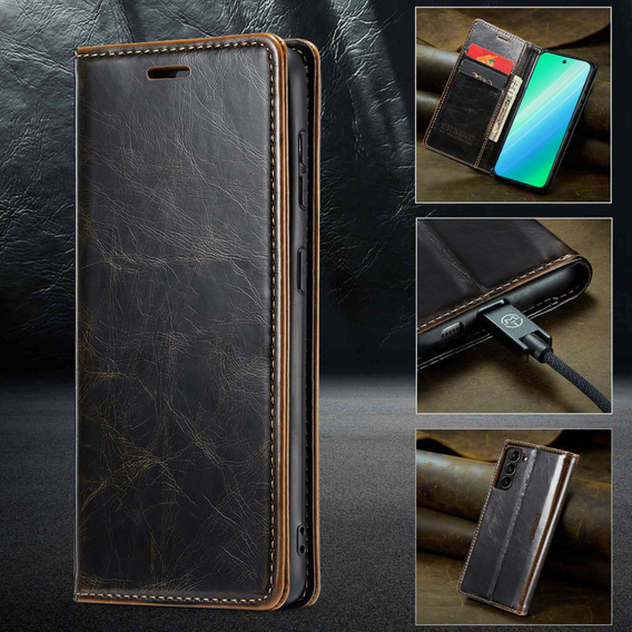 Klapkové puzdro pre Samsung Galaxy S23, ERBORD Waxy Wallet, hnedé