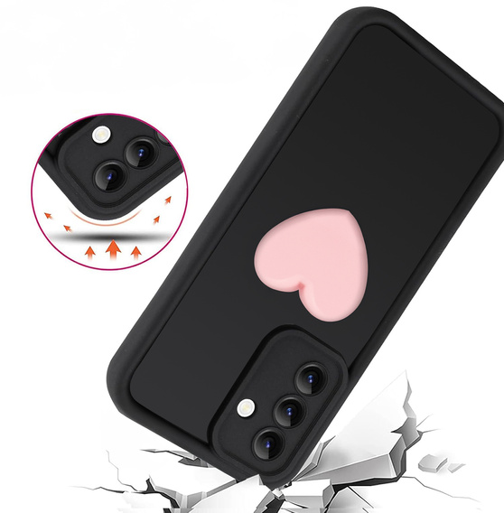 Puzdro pre Samsung Galaxy A56 5G, Silicone Heart, čierne + tvrdené sklo 9H