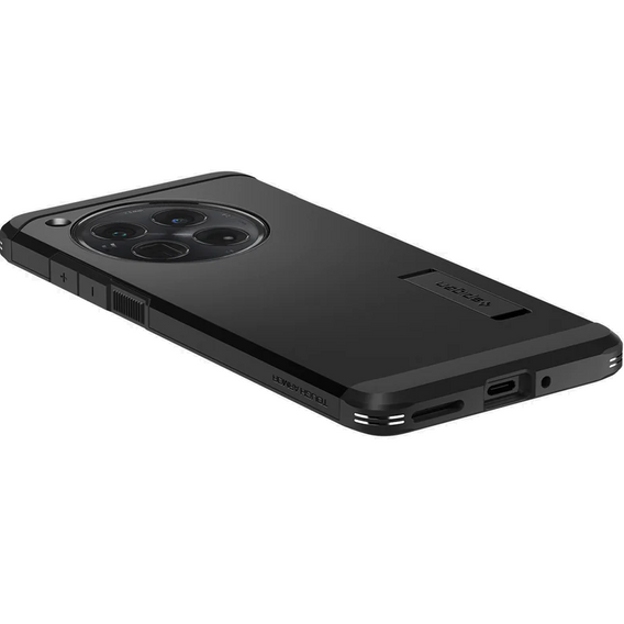Puzdro Spigen Tough Armor pre OnePlus 12 (čierne) – odolná ochrana so stojanom