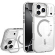 Puzdro pre iPhone 17 Pro Max, pre MagSafe, so stojanom, priehľadné so sivými vložkami