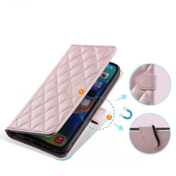 Puzdro s chlopňou pre iPhone 16 Pro Max, Rhombus Crossbody Leather, ružové rose gold