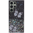 Puzdro pre Samsung Galaxy S24 Ultra, Glitter Butterfly, čierne