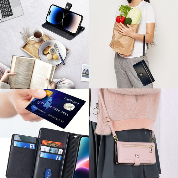 Klapkové puzdro pre iPhone 14 Pro Max, Wallet Zipper Pocket, čierne