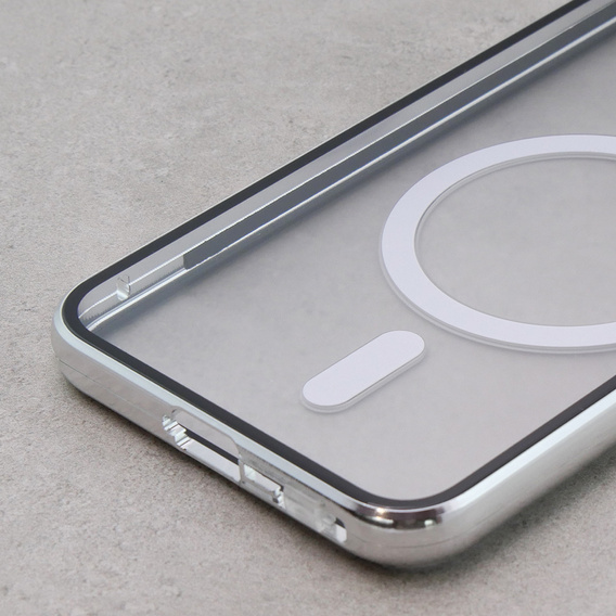 Magnetické puzdro Dual Glass MagSafe pre Samsung Galaxy S23+ Plus, strieborné